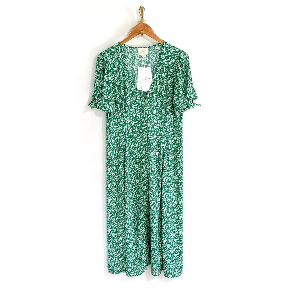 NWT Sezane Midi Vic Green Short-Sleeve Floral Dress - Picture 2 of 8